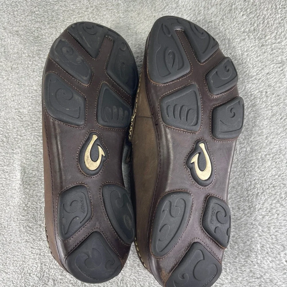 OluKai Moloa Slip On Shoes Men 9.5 Brown Leather Loafers Casual Drop-In Heel